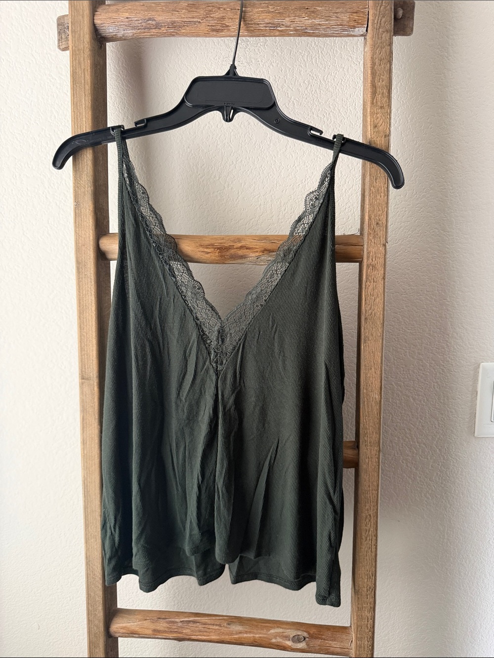 American Eagle Olive Lace-Trim V-Neck Cami Top